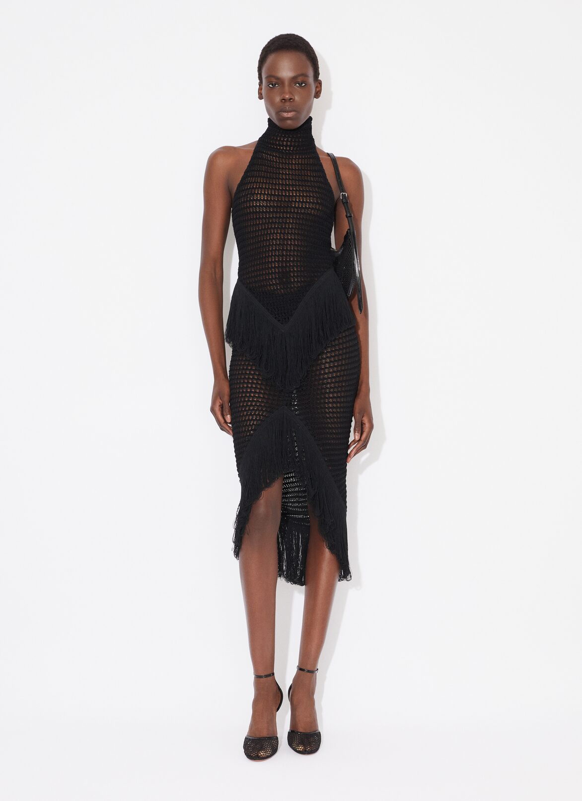 FRINGED BODYCON CROCHET SKIRT ALAÏA BLACK FRINGED BODYCON CROCHET SKIRT